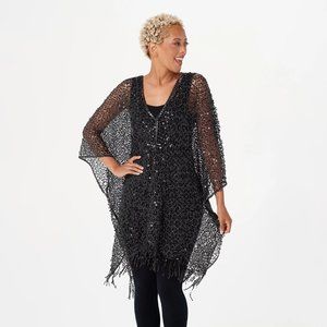 Kirks Folly Dreamkeeper Fairy Queen Holiday Sequin Black one size Crochet Caftan